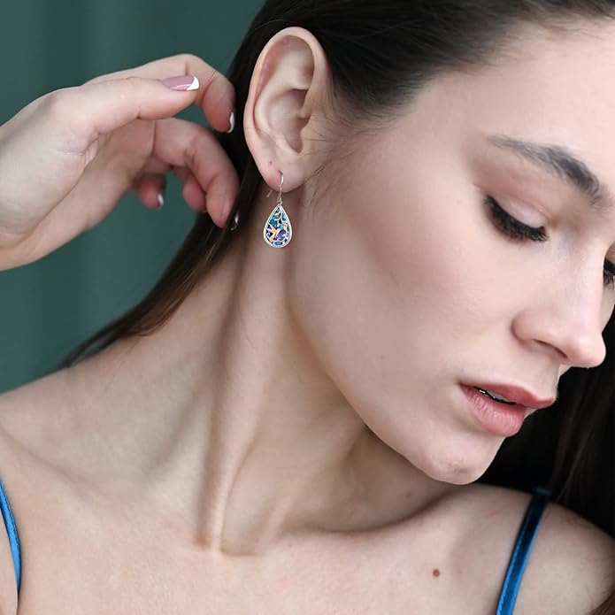 Sterling Silver Tree of Life/Flower/Bee/Animals/Cat/Hummingbird Dangle Earrings Moonstone Turquoise Drop Leverback Earrings Jewelry Gifts