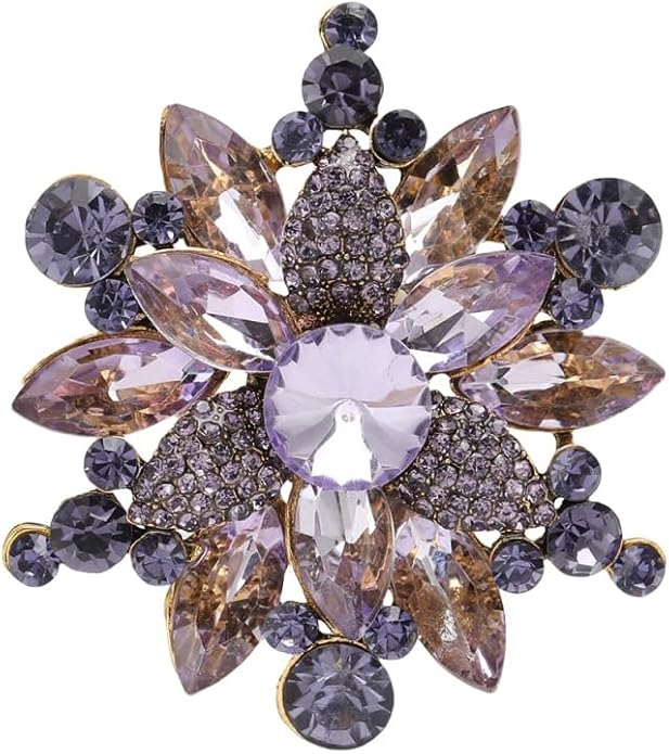 Vintage Crystal Rhinestone Flower Brooch Pin Premium Rhinestone Large Blossom Brooch Collar Pin Bridal Wedding Dress Jewelry Accessories for Women