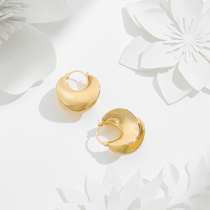 YUJIE Gold Plated Hoop Earrings for Women Brass Earring Chunky Statement Jewelry