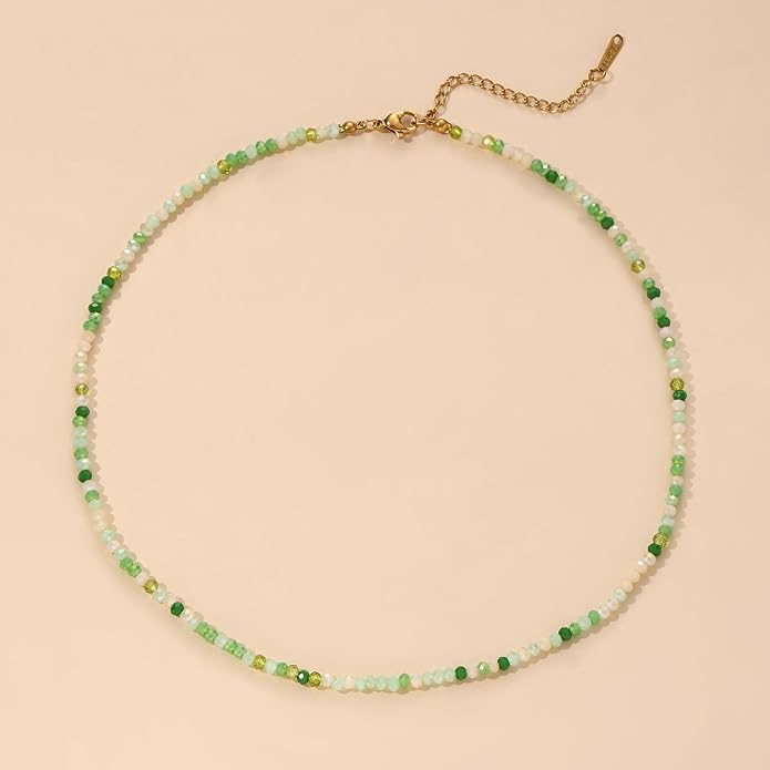 JSJOY Tiny Crystal Beaded Choker Necklaces for Women Colorful Beaded Necklace Dainty Choker Necklaces Simple Boho Jewelry Gifts for Teens Handmade Bead Necklaces Gifts