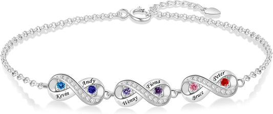 BABOOM Personalized Birthstone Bracelet for Mom Custom Infinity Name Bracelets with 1-8 Birthstones Jewelry Mothers Day Gifts for Women Mother Wife Grandma