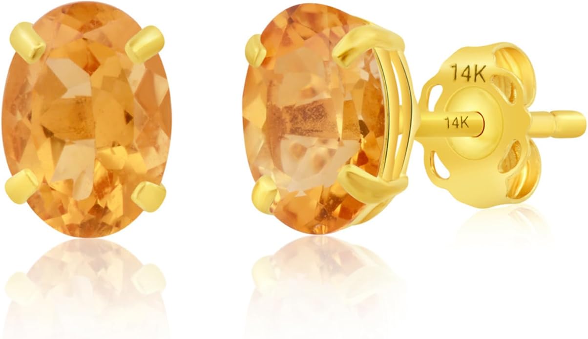 14k Gold Oval Stud Earrings for Women with Push Backs | 7x5mm Gemstone Birthstone Earrings | Real 14 Karat Gold Earrings Studs | Hypoallergenic Gemstone Stud Earrings for Women by MAX + STONE