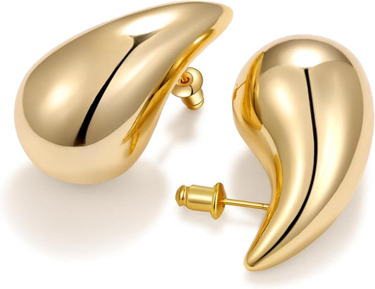 Gacimy Teardrop Earrings Dupes for Women 14K Gold Plated, Chunky Drop Earrings for Women with 925 Sterling Silver Post