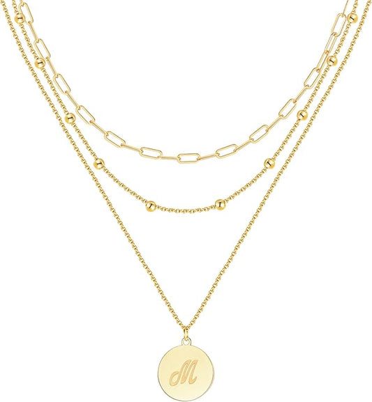 KSF Gold Layered Necklaces for Women Trendy - 18K Gold Plated Layered Choker Initial Letter Coin Pendants Necklace Stack Paperclip Chain Gold Jewelry Gifts Set Non Tarnish