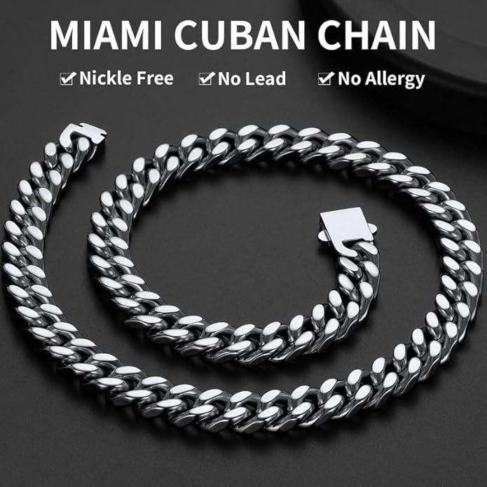 ChainsHouse Stainless Steel Mens Cuban Link Chain, Black/ 18K Gold Plated Miami Cuban Chain Necklace, 5mm/7mm/9mm/12mm/14mm Width, No Tarnish& Durable Hip Hop Mens Jewelry, 18"-30", Send Gift Box