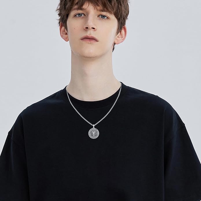 YueYuan Viking Necklace for Men 925 Sterling Silver Rune Amulet Pendant Nordic Necklace Viking Jewelry Gift for Father Husband Son
