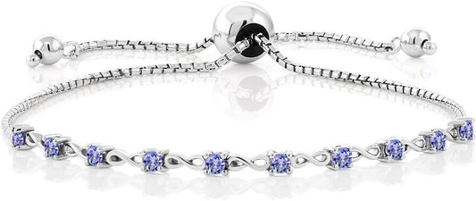 Gem Stone King Round Gemstone Birthstone Tennis Bracelet For Women | 925 Sterling Silver | 2.5MM Round | Fits Up To 9 Inch Wrist | Adjustable Bolo Bracelet For Women | Easy-On Easy-Off