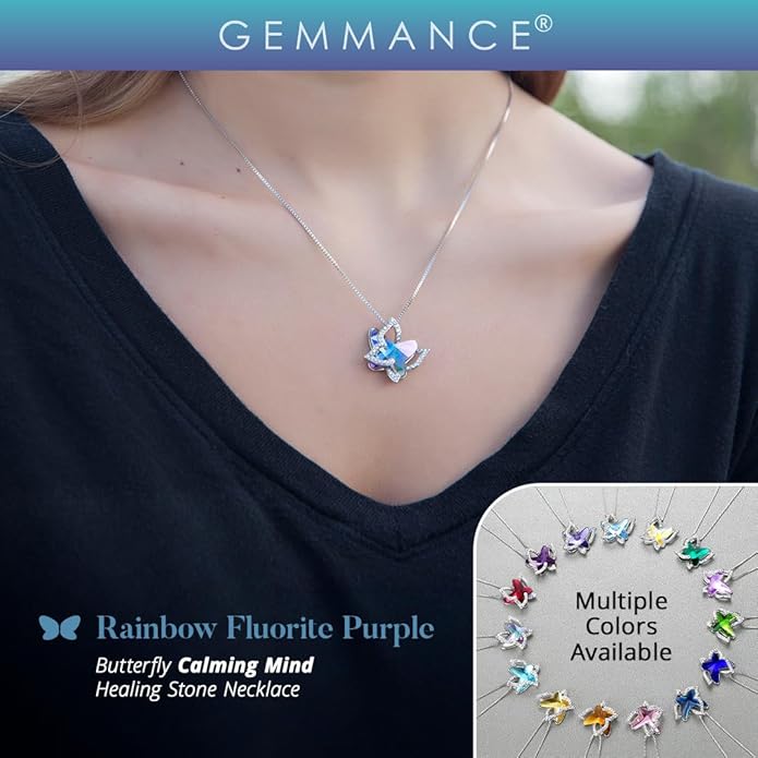Gift Butterfly Birthstone Crystal Necklace, Silver Tone with 18”+2” Chain, Necklace for Mother’s Day Anniversary Birthday Gifts for Women and Daughter