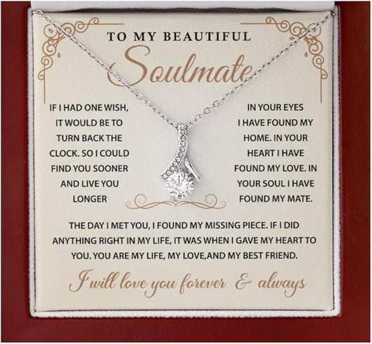 To My Beautiful Soulmate Necklace Romantic Gift for Girlfriend Wife With Message Card & Gift Box, Perfect for Anniversary Birthday Christmas or Valentine’s Day