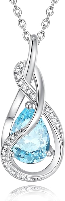 FANCIME TimelessTie Birthstone Necklace for Women White Gold Plated Sterling Silver Ribbon Design Jewelry Knot Pendant Fine Jewelry Gemstone Birthday Graduation Anniversary Christmas Gifts for Women Wife Mother Her