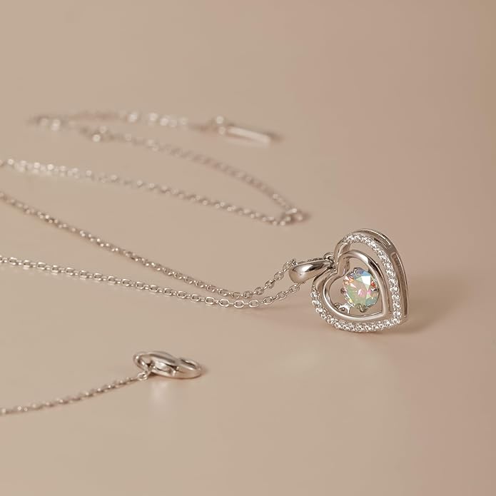 Gem's Beauty Silver Heart Necklace for Women - 925 Silver Moissanite Pendant, Dainty Dance Gift for Her, Mom, Wife |Christmas/Anniversary/Valentine’s Birthstone Jewel