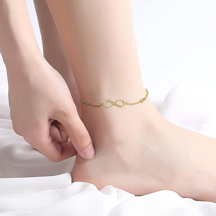 MEDWISE Womens Infinity Anklet Bracelet 925 Sterling Silver Endless Love Symbol Ankle Bracelet Adjustable Plus Size Large Bracelet Gifts for her Mother’s Day Gifts