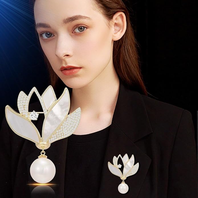 Flower Brooch Pin - Rhinestone Flower Pin 18k Gold Plated - Thanksgiving Day, Birthday, Wedding Gifts for Mom, Wife