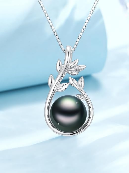 KANNSOAR Tahitian Black Pearl Pendant Necklace AAAA 18K White Gold Plated 925 Sterling Silver Black Pearl Jewelry Gift for Women Mother Wife Her for Anniversary Christmas Birthday