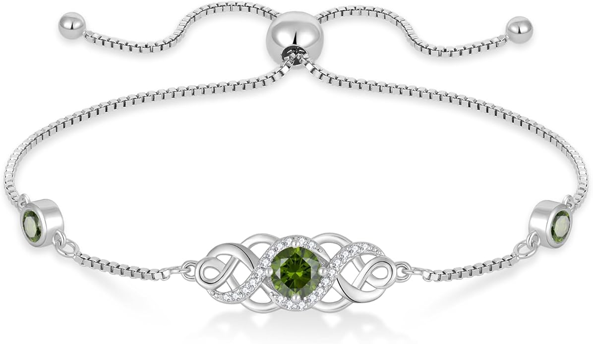 Infinity Celtic Knot Bracelet 925 Sterling Silver Birthstone Bracelet Irish Jewelry for Women