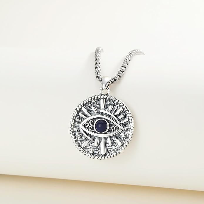 Evil Eye Necklace for Women 925 Sterling Silver, Protection Necklace with Blue Evil Eye Charm, Evil Eye/Lotus Pendant Jewelry, Birthday Christmas Gifts for Her
