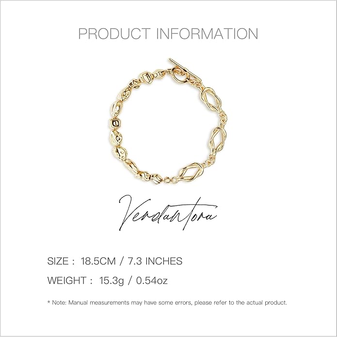 14K Gold Bracelets for Women, Love Knot & Organic Shape Bead Bracelets, Small Wrist Waterproof Gold Plated Toggle Bracelet, Modern Statement Jewelry Gifts for Women Mother Daughter