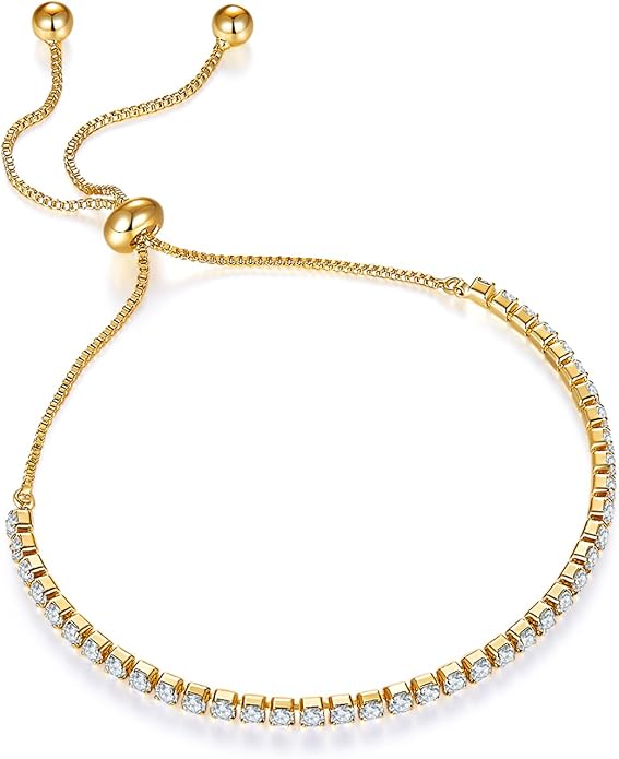 MINDDHA 14K Gold Plated Cubic Zirconia Tennis Bracelet – Elegant Tennis Bracelet for Women, Thin, Dainty, Stackable, Available in 2mm 3mm Width, Silver and Gold Color, Adjustable Slider 6-9 Inch