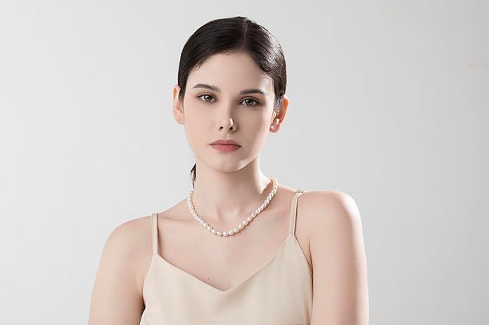 Kikioo Freshwater Cultured Pearl Necklace for Women, 6MM-8MM Dainty Pearl Choker Necklace, Wedding Jewelry, Simple Beaded Pearl Necklace, Delicate Bridesmaid Jewelry Gifts