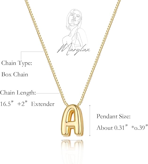 Bubble Gold Letter Necklace for Women, 14k Gold Plated Balloon Initial Necklace, Dainty Gold Necklace for Women, Personalized Bubble Pendant Name Necklace, Fashion Accessories Trendy Jewelry