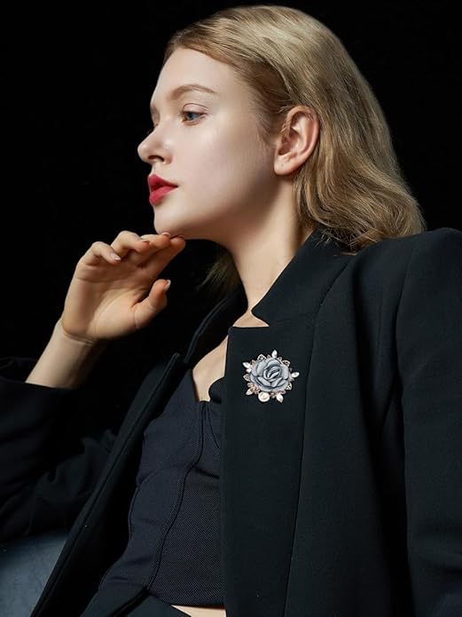 Elegant Rose Flower Brooch Pin for Women Men Wedding Party Gentleman's Essentials Handmade Imitation Crystal Pearl Fabric Flower Lapel Pin Dress Suit Accessories Boutonniere Ideas Gift