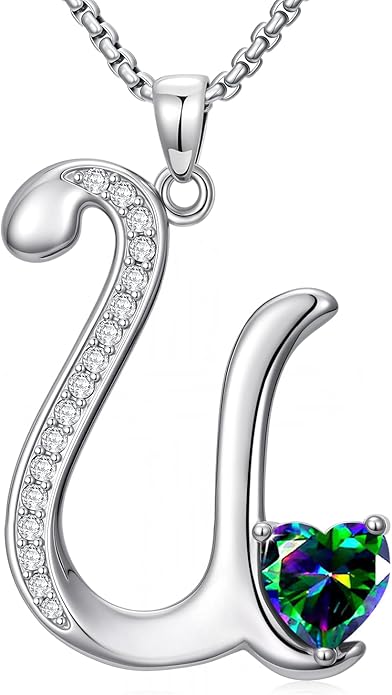 Christmas Gifts for Women Alphabet A to Z Initial Birthstone Pendant Necklaces for Women - 18k White Gold Plated Personalized Name Jewelry Valentine Mothers Day Birthday Gifts for Women Her Girlfriend