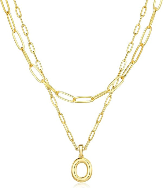 adoyi Gold Necklace for Women Layered Bubble Heart Letter Initial Necklaces for Women Trendy Jewelry 14K Gold Plated Chain Chunky Name Necklace Stack Charm A-Z Pendant Set Jewelry Gifts