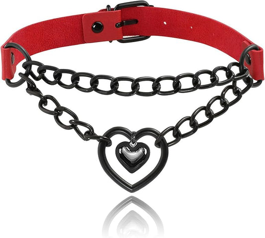 MILAKOO PU Leather Punk Choker Necklaces Circle/Heart Charm Adjustable Collar Necklace for Women