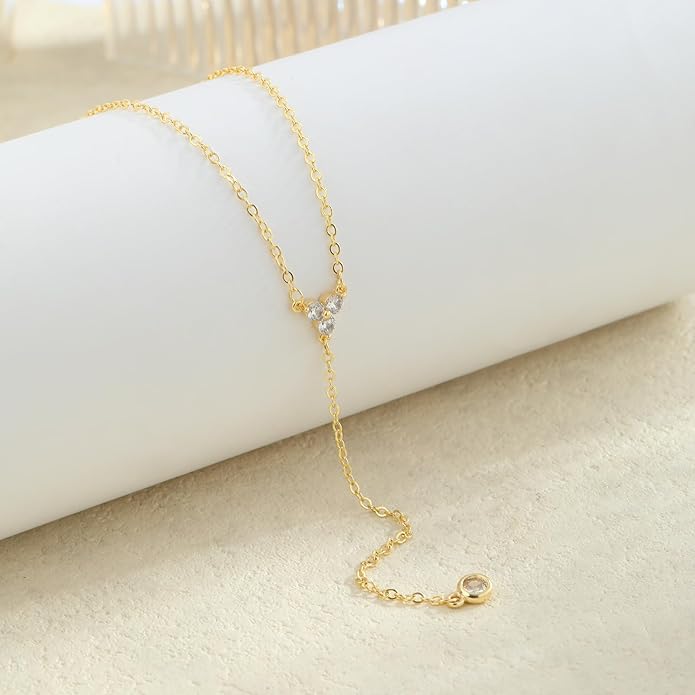 Lariat Gold Necklaces for Women Trendy Dainty Long Necklace 14k Gold Plated/Silver Layered Drop Beaded Chain Necklaces Y-shaped Pendant Necklace Simple Gold Jewelry Gifts
