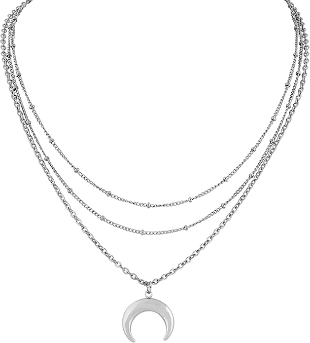 Sacina Layered Silver-tone Crescent Moon Choker, Moon Necklace for Women, Gothic Emo Grunge Necklace, Goth Jewelry, Christmas Jewelry Gift for Women