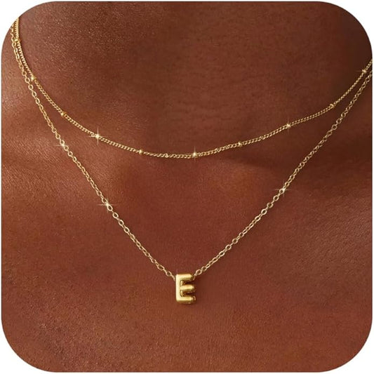 Bubble Letter Necklace Layered Initial Necklaces for Women Dainty Cute Choker Pendant Stack Jewelry Teen Gift Trendy Stuff