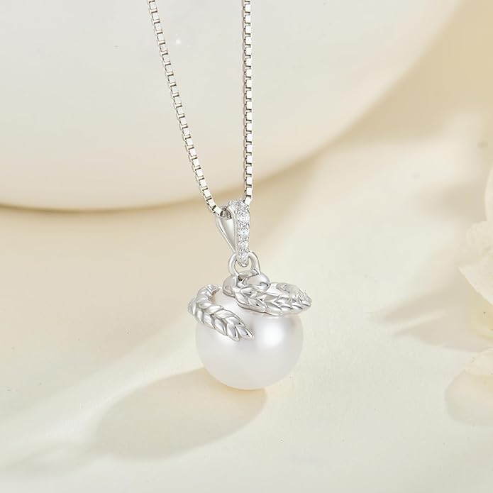 Fahonie Pearl Necklace for Women 925 Sterling Silver Pearl Drop Pendant Necklace Dainty Pearl Necklace with CZ Birthday Anniversary Jewelry Gifts for Wife Her