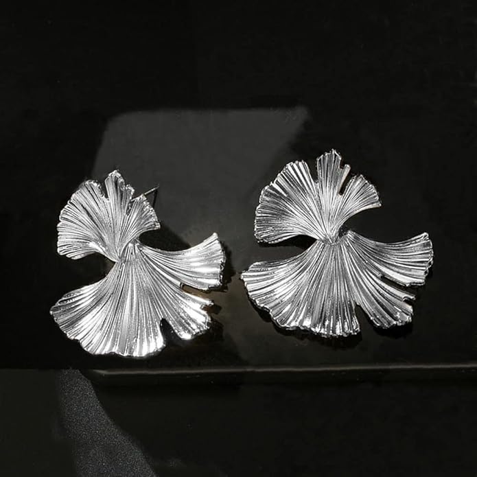 Ginkgo Leaf Flower Earrings, Gold Geometric Statement Earring, Big Fashion Design Boho Drop Dangle Earrings