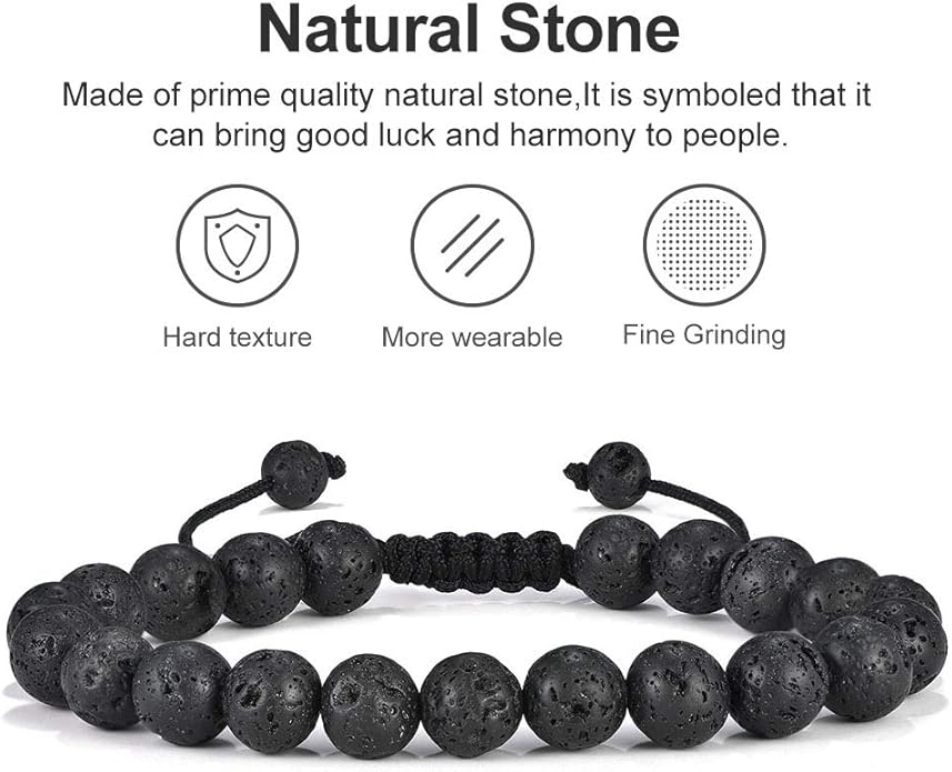 M MOOHAM Natural Stone Bracelets for Men - 8mm Tiger Eye, Matte Agate, Lava Rock - Teen Boys Gifts for Birthday, Anniversary, Christmas