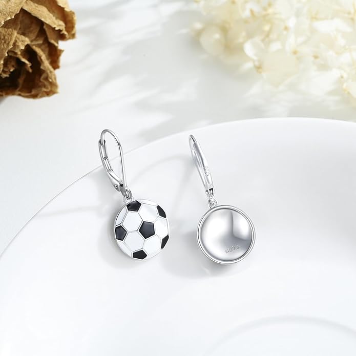 JUSTKIDSTOY 925 Sterling Silver Ball Earrings Sports Leverback Dangle Drop Earrings Jewelry Gifts for Women Girls