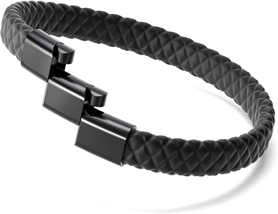 Rowdy Parrot Spartan Genuine StormSilk™ Tactical Rubber Bracelet with Stainless Steel USA Flag & Magnetic Closure - Supports Pairing Military Veterans & K-9 Dog Companions