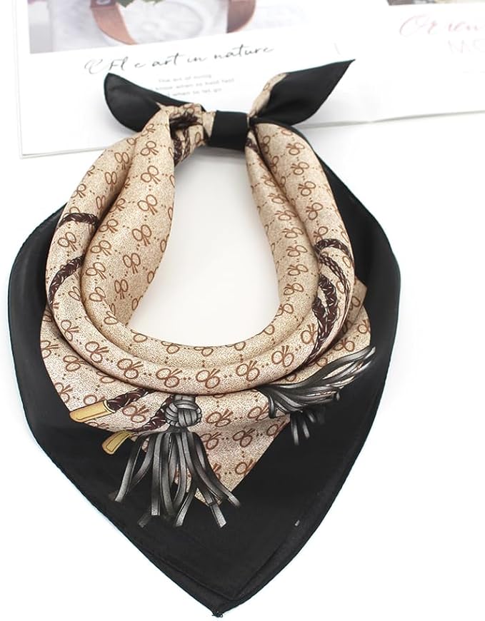 ANDANTINO 100% Pure Mulberry Silk Small Square Scarves -21'' x 21''- Digital Printed Neckerchief –Women Men Lightweight Scarf