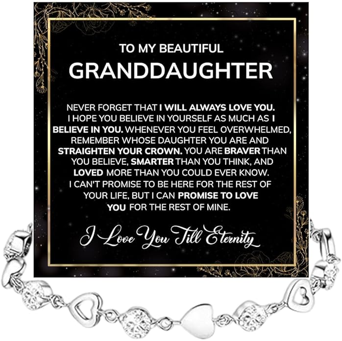 To My Granddaughter Heart Bracelet, Meaningful Jewelry Gift, Bracelet For Granddaughter from Grandma Grandpa with Message Card and Box on Christmas, Birthday, Graduation, Bracelets For Women