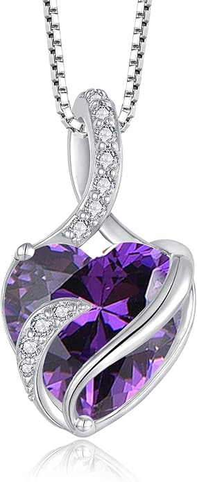 FJ Infinity Birthstone Necklace 925 Sterling Silver Love Heart Pendant Jewelry Gifts for Women