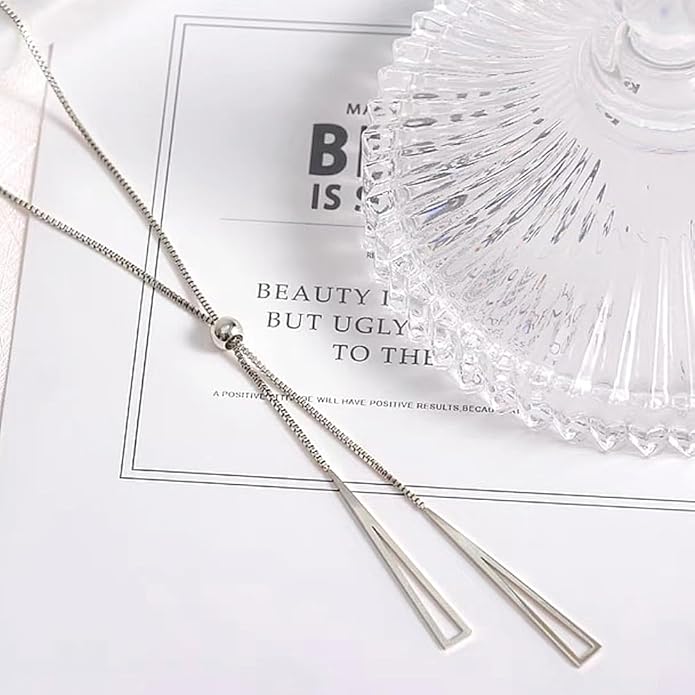 14K Gold Statement Y Necklace for Women,Dainty Double Triangle Pendant Necklace Long Link Chain Lariat Collar Necklace Minimalist Jewelry Gifts