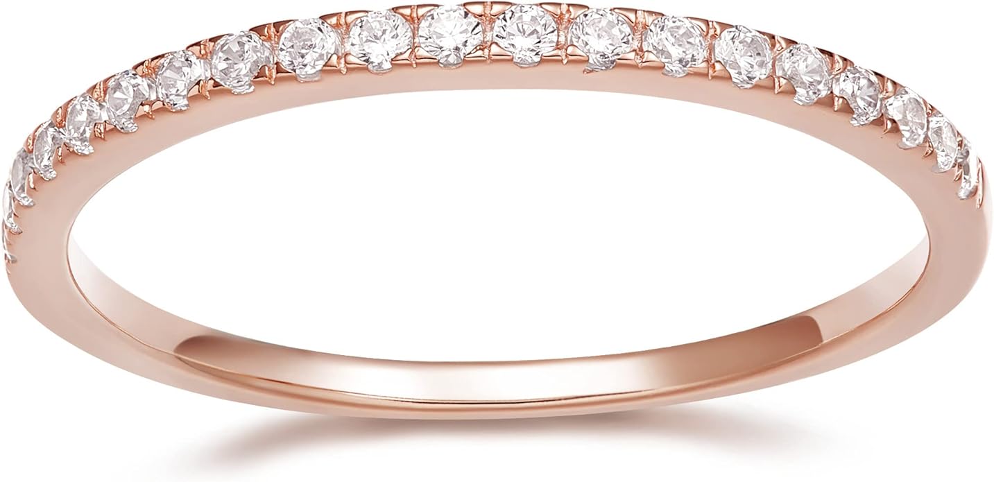 EAMTI 2mm Wedding Band Cubic Zirconia Half Eternity Stackable Brass Engagement Ring Size 3-13