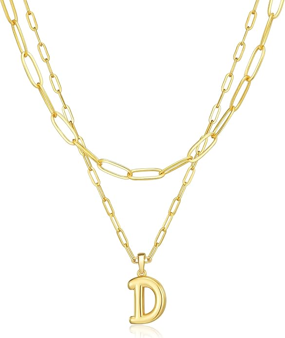 adoyi Gold Necklace for Women Layered Bubble Heart Letter Initial Necklaces for Women Trendy Jewelry 14K Gold Plated Chain Chunky Name Necklace Stack Charm A-Z Pendant Set Jewelry Gifts