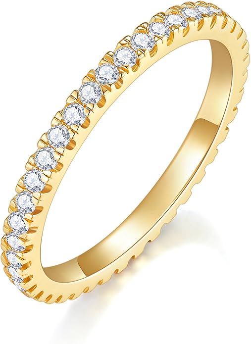 MINDDHA 14K Gold Plated- Cubic Zirconia Simulated Diamond Stackable Eternity Bands/Silver, Gold Rings for Women- 1.5mm, 2mm Stacking Rings for Oura Gen 4/Oura Gen 3, Size 4-12