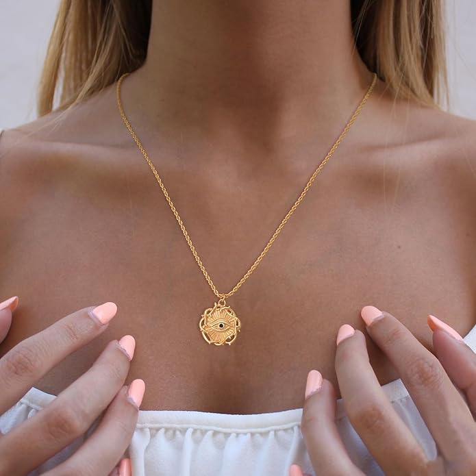 BENEIGE Gold Necklace for Women 14K Gold Plated Evil Eye Necklace Trendy Gold Pendant Necklace Jewelry For Women