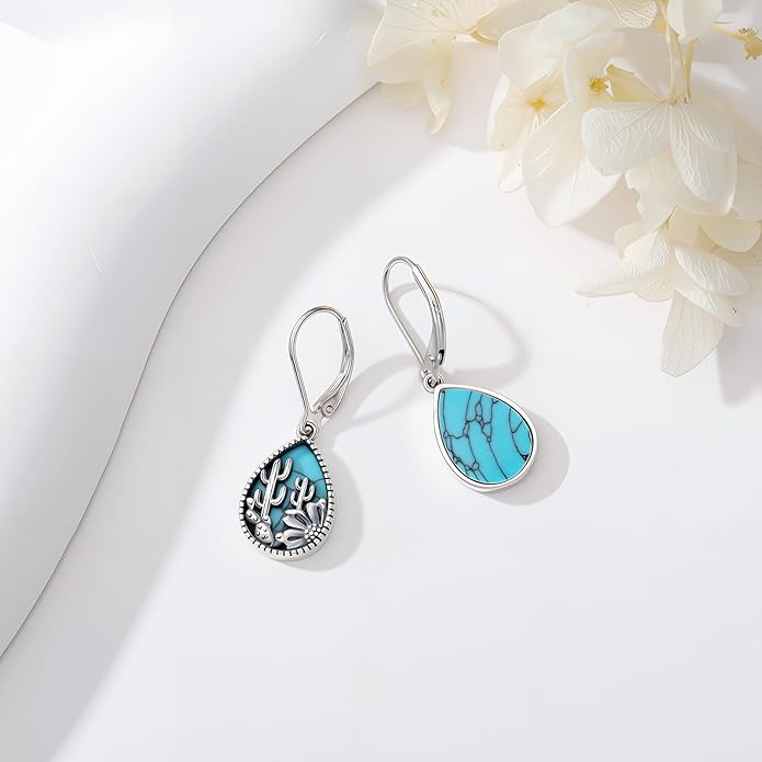 Western Earrings for Women 925 Sterling Silver Turquoise Western Country Dangle Drop Earrings Country Jewelry Gifts for Cowgirl Cowboy