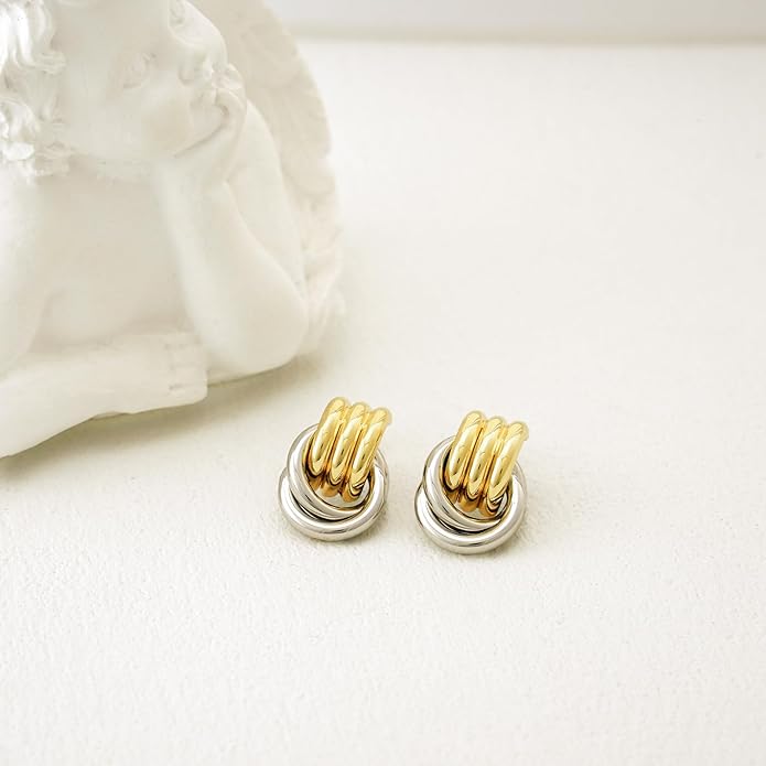 NIXMAX Chunky Small Knot Earrings Gold Silver Geometric Earrings for Women Dainty Gold and Silver Plated Dangle Drop Earrings Hypoallergenic and Lightweight Fashion Trendy Jewelry Gifts
