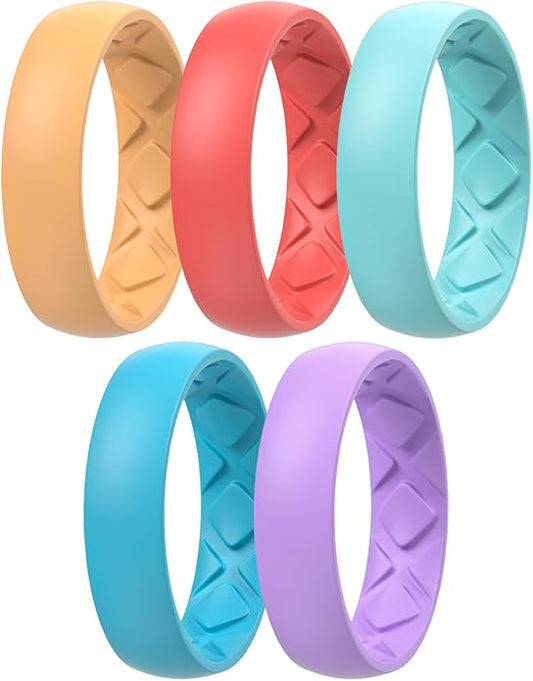 Egnaro Women's Bridal Rings Sets, 6mm Wide, 2mm Thick, Silicone Wedding Rubber Band with Half Size, Inner Arc Ergonomic Breathable Design