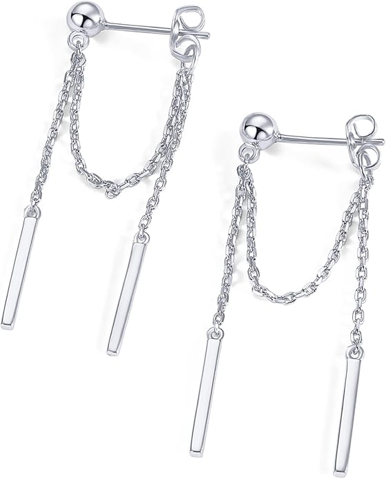 PAVOI 18K Gold Plated Sterling Silver Posts Drop Dangle Chain Earrings for Women | Dangling Chain Studs | Cubic Zirconia Ball Threader Earscapes Earrings