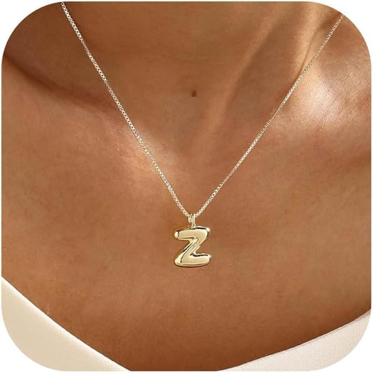 Bubble Gold Silver Letter Necklace Initial Necklaces for Women Trendy 14K Dainty Charm Pendant Name Necklace Personalized Jewelry Gift for Women Teen