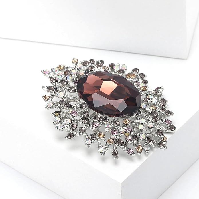 YOQUCOL Elegant Colorful Cubic Zirconia Crystal Bright Rhinestone Brooch Pins for Women Grils